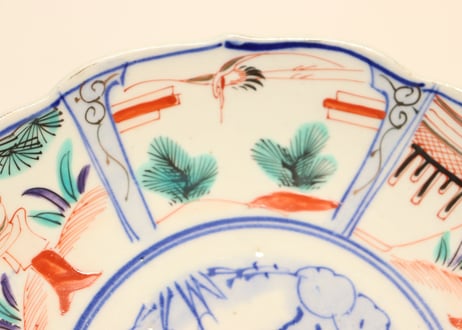 明治後期～大正色絵唐子と松鶴図7寸皿