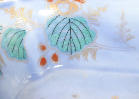 江戸中期瑠璃釉色絵人参と草花図角なます皿５客組 １客あたり傷