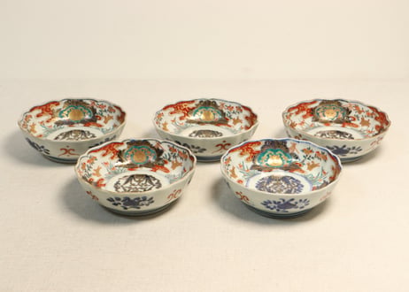 明治前期色絵兎図なます皿 5客組