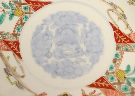 明治前期色絵果物籠引き人物図7寸皿