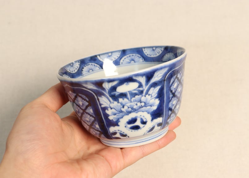 江戸後期染付牡丹と幾何学丸文図向付 | 吉祥寺PukuPuku