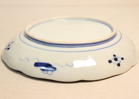 明治前期色絵扇面に竹と牡丹図8寸皿