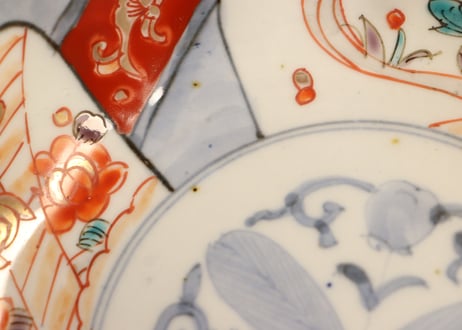 明治前期色絵獅子牡丹図なます皿 高台ホツ
