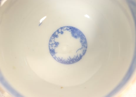 明治後期～大正色絵銅判鶴丸と牡丹図向付