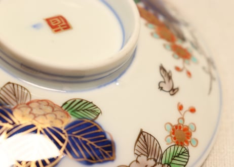 明治前期色絵紫陽花図蒸茶碗
