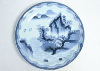 江戸幕末染付山水図ダミ縁尺皿