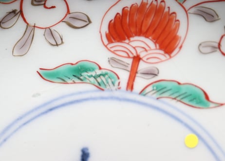 明治前期色絵六方に牡丹と水仙図7寸皿①少甘手