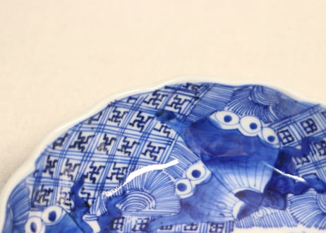 江戸幕末染付蝶と菊図なます皿