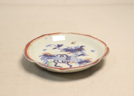 明治前期色絵桐に扇図5寸皿①濃いめ