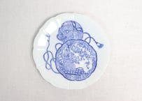 明治後期～大正銅判牡丹花籠と鞠図六弁6寸皿