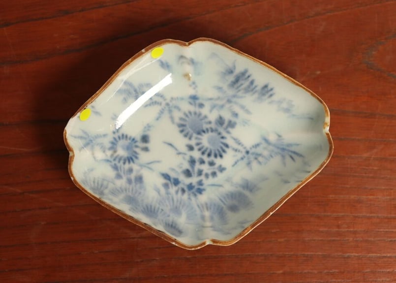 中国 清時代 染付 絵変わり菱型小皿3点まとめ 送料込み0930