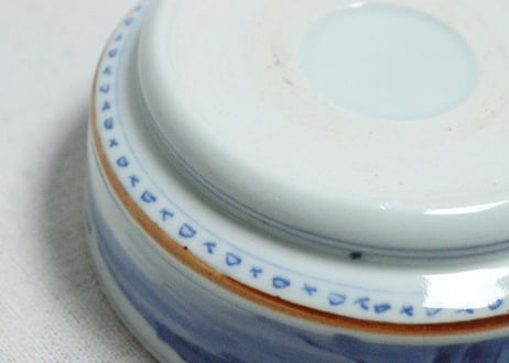 江戸幕末染付竹林雀図４寸鉢①　ノミホツ