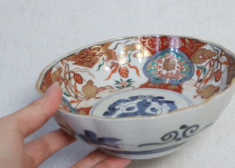 明治前期色絵兎と鶉図通り物なます皿②　ノミホツ