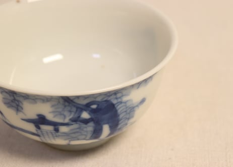 大正～昭和戦前染付山水図蓋茶碗