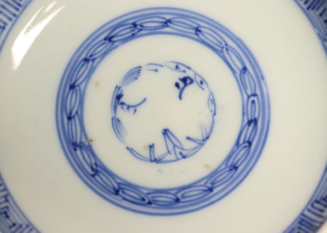 明治前期紙刷牡丹図飯茶碗