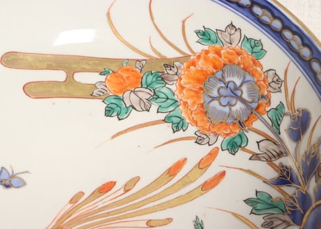 明治前期色絵牡丹と孔雀図8寸鉢