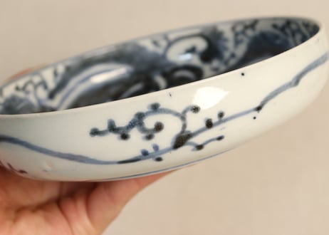 江戸後期染付花図丸縁立なます皿