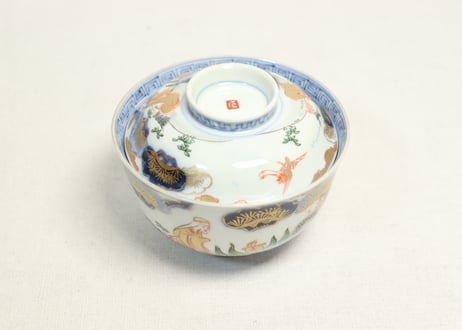 明治前期色絵高砂図通り物飯茶碗