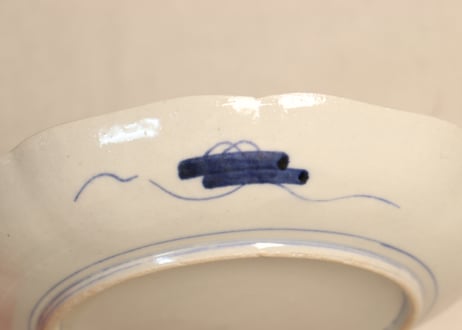明治前期色絵六方に牡丹図7寸皿②ノミホツ,ムシクイ