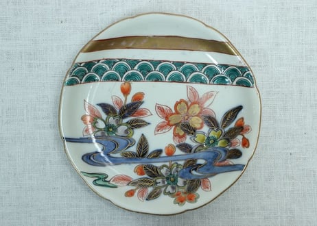 95ub65　時代 色絵 金彩 花鳥紋 六寸皿 5客 95ub65時代 色絵 金彩 花鳥紋 六寸皿 5客