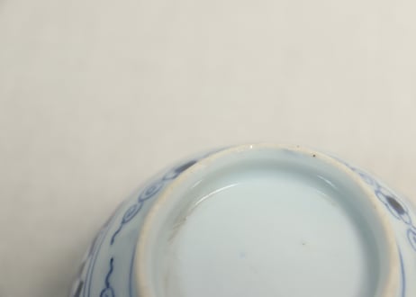 江戸後期染付四方牡丹図大向付5客組　1客高台ホツ