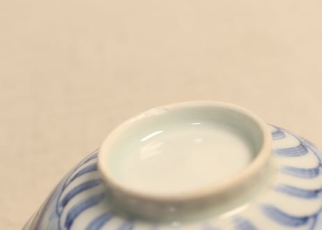 江戸後期染付柳と渦巻図飯茶碗②少甘手
