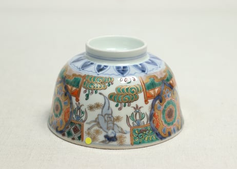 明治前期色絵獅子牡丹と人物図通り物飯茶碗②少甘手