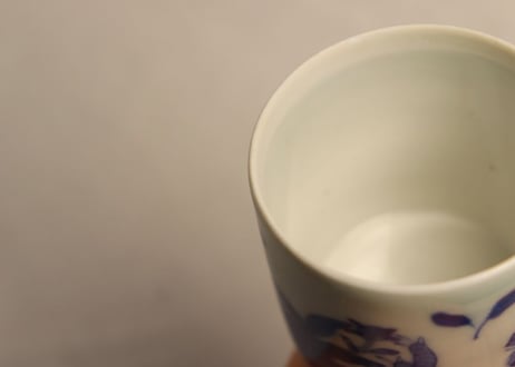 江戸幕末染付蝶と草花図火入れ,灰吹きセット