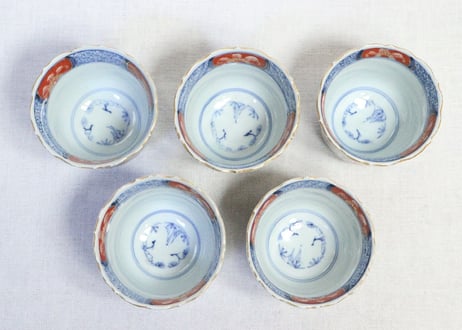 明治前期色絵鶉図向付①　5客組