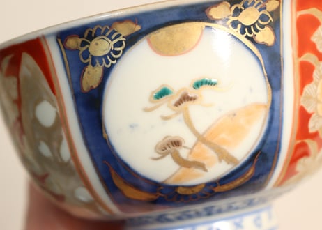 明治前期色絵牡丹と松図蓋茶碗