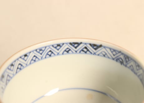 江戸幕末色絵牡丹と菖蒲図湯呑②高台窯傷