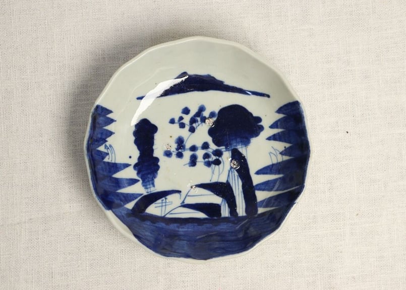 明治前期ベロ藍染付山水図なます皿 目跡有,フリモノ | 吉祥寺