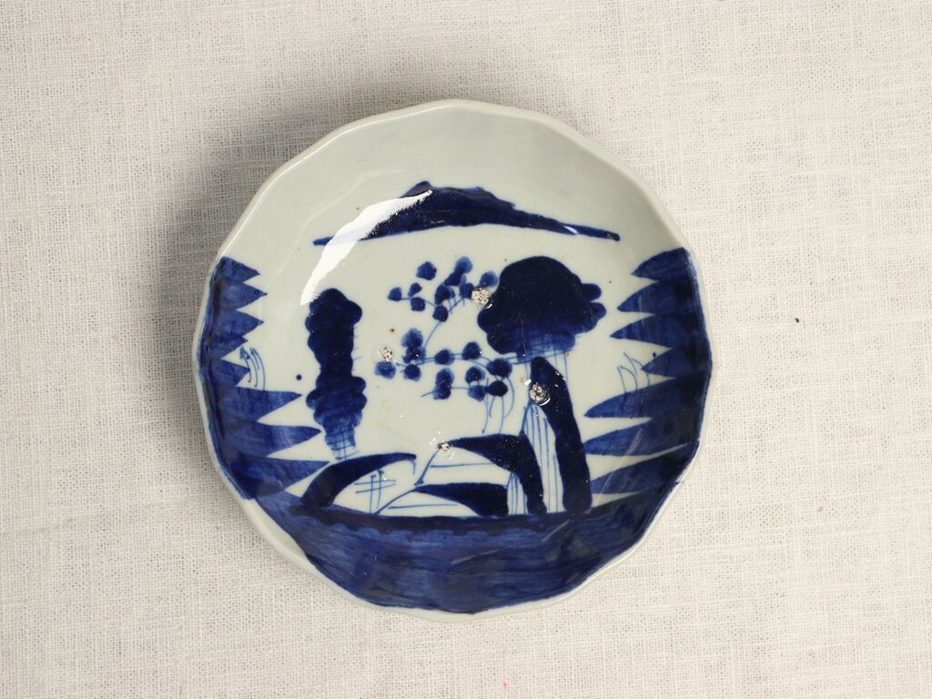 明治前期ベロ藍染付山水図なます皿 目跡有,フリモノ | 吉祥寺