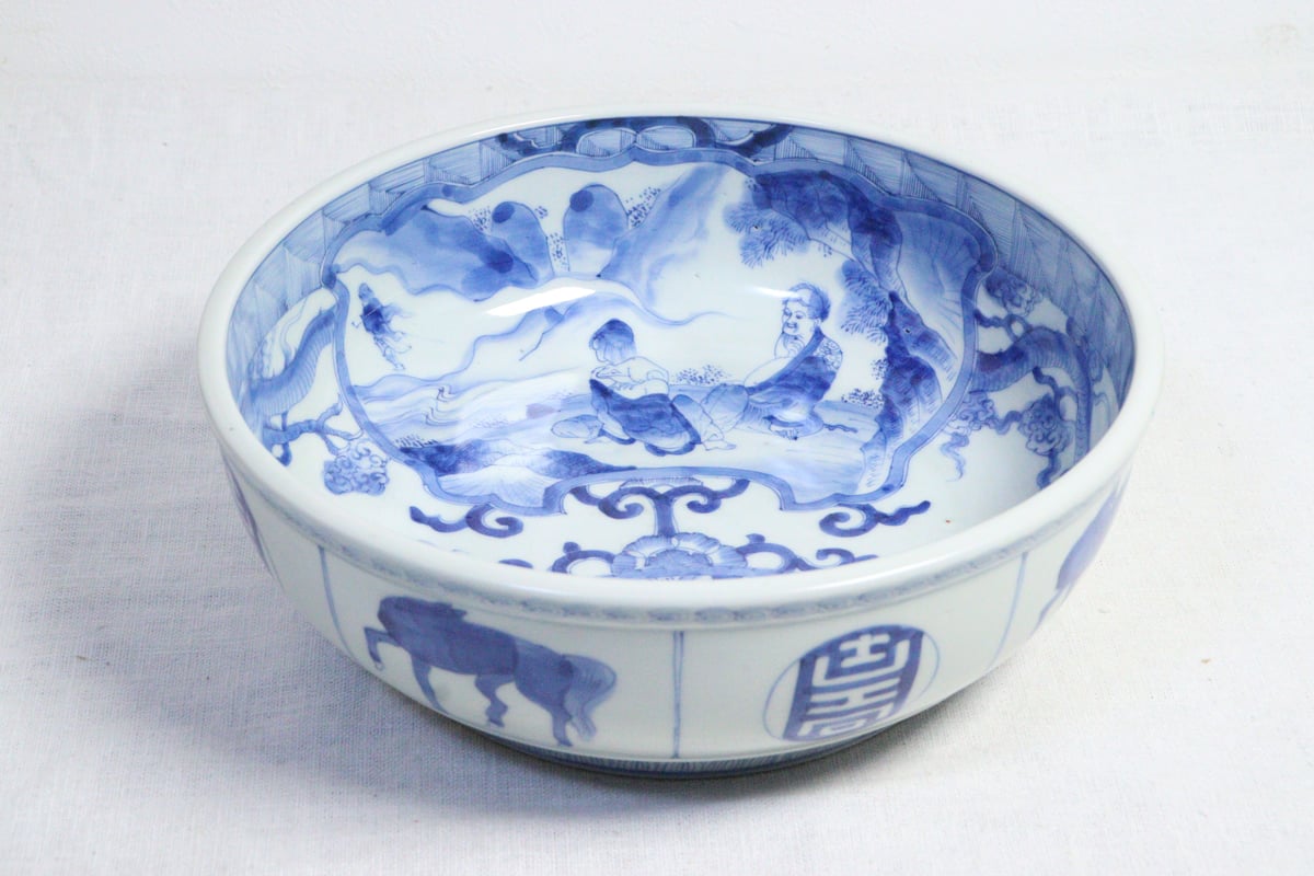 向付 2客 角鉢 染付 名家 蔵出し 初荷 極美品 風景 鳥 【公式通販】