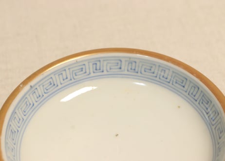 江戸幕末金彩朝顔と山水図飯茶碗
