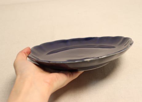 江戸幕末瑠璃釉7寸皿　釉ムラ,釉飛び