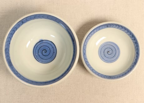 江戸後期染付柳と渦巻図飯茶碗②少甘手