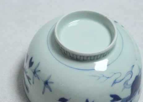 江戸後期染付柘榴と菊図蒸茶碗　フリモノ