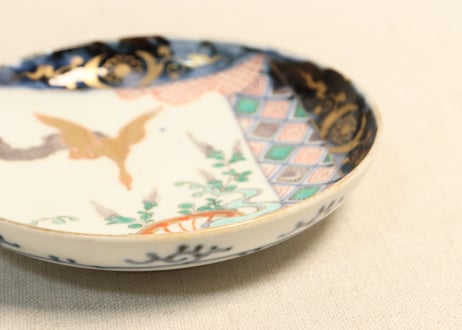 明治前期色絵流水に水鳥図小皿②高台あたり傷