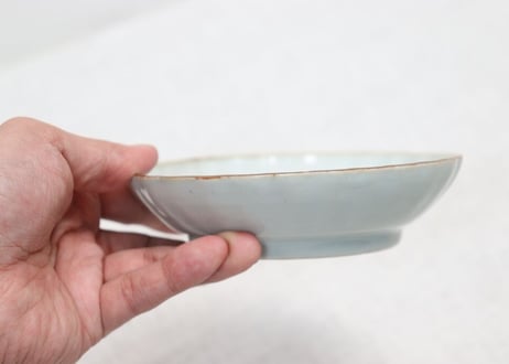 江戸幕末染付貝図菊花型小なます皿 ノミホツ,高台ホツ