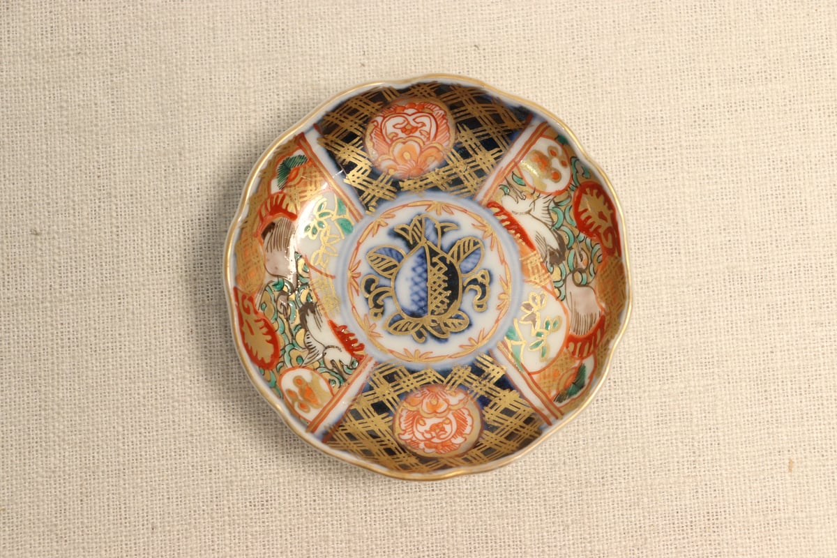明治前期色絵桃と鶴図通り物豆皿② 少甘手 | 吉祥寺PukuPuku