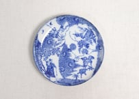 明治前期紙刷洋装人物と雀踊り図小皿