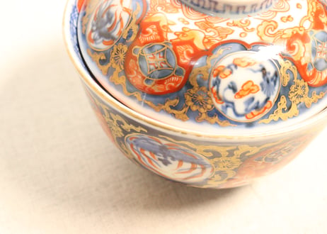 明治前期色絵四方に龍と鳳凰図通り物飯茶碗