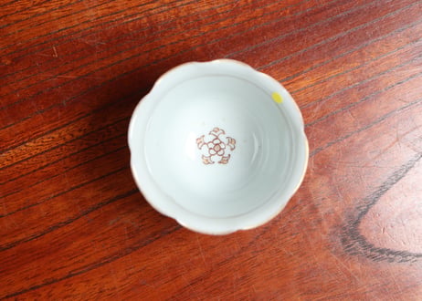 江戸中期色絵芝垣に梅と鶯図輪花向付 五客組 1ヶノミホツ