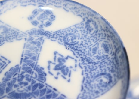 明治前期紙刷扇面窓絵図小皿