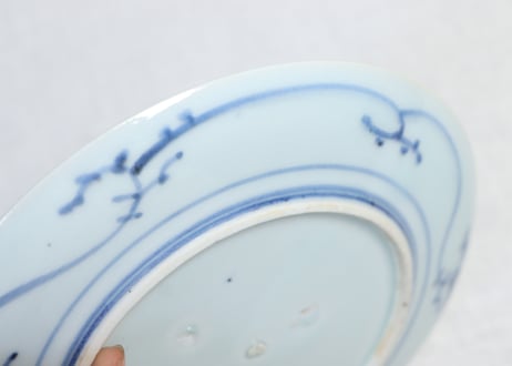 江戸後期染付松と葉文図6寸皿