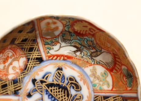 明治前期色絵桃と鶴図通り物豆皿①