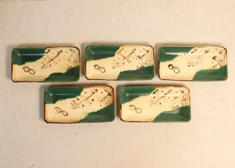 角向付 向付 5客 染付 銘 鳥 山水 風景画 宝珠 美品 明古染付風景文蓮花形向付 五客揃 | TSUNAGU東美｜東美ECモール