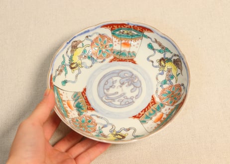 明治前期色絵三方に獅子図なます皿