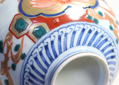 明治前期色絵柳に鮎図蓋茶碗
